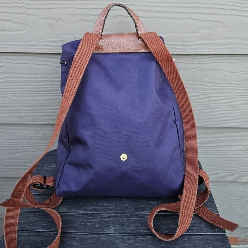 Longchamp Le Pliage Nylon Foldable Original Backpack Purple Brown 1011667